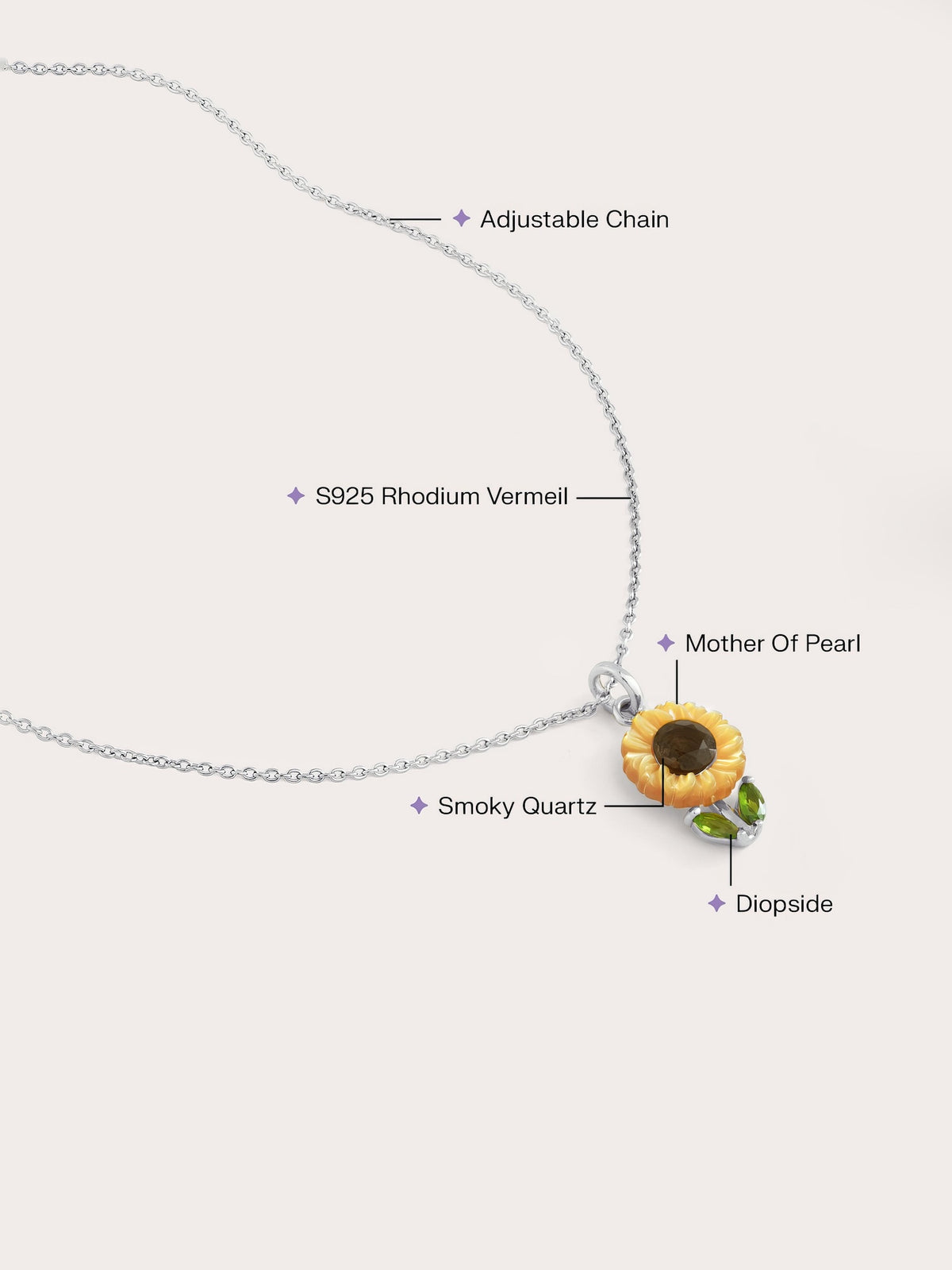 Sunflower Necklace S925 Silver Rhodium Flat – Mondays Made Flower & Birthstone Jewelry Singapore