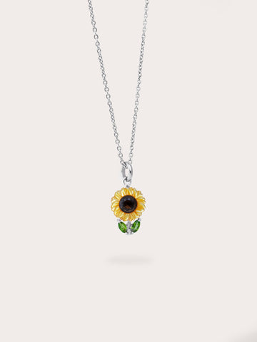 Sunflower Necklace S925 Silver Rhodium (1) – Mondays Made Flower & Birthstone Jewelry Singapore