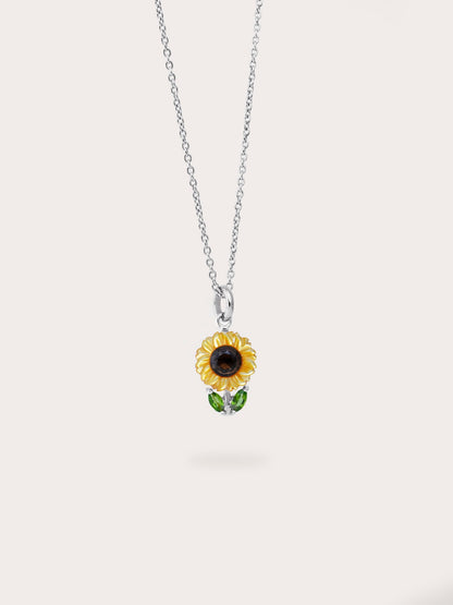 Sunflower Necklace S925 Silver Rhodium (1) – Mondays Made Flower & Birthstone Jewelry Singapore