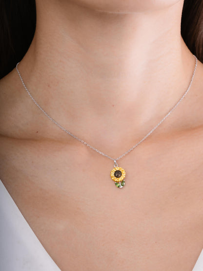 Sunflower Necklace S925 Silver Rhodium (2) – Mondays Made Flower & Birthstone Jewelry Singapore