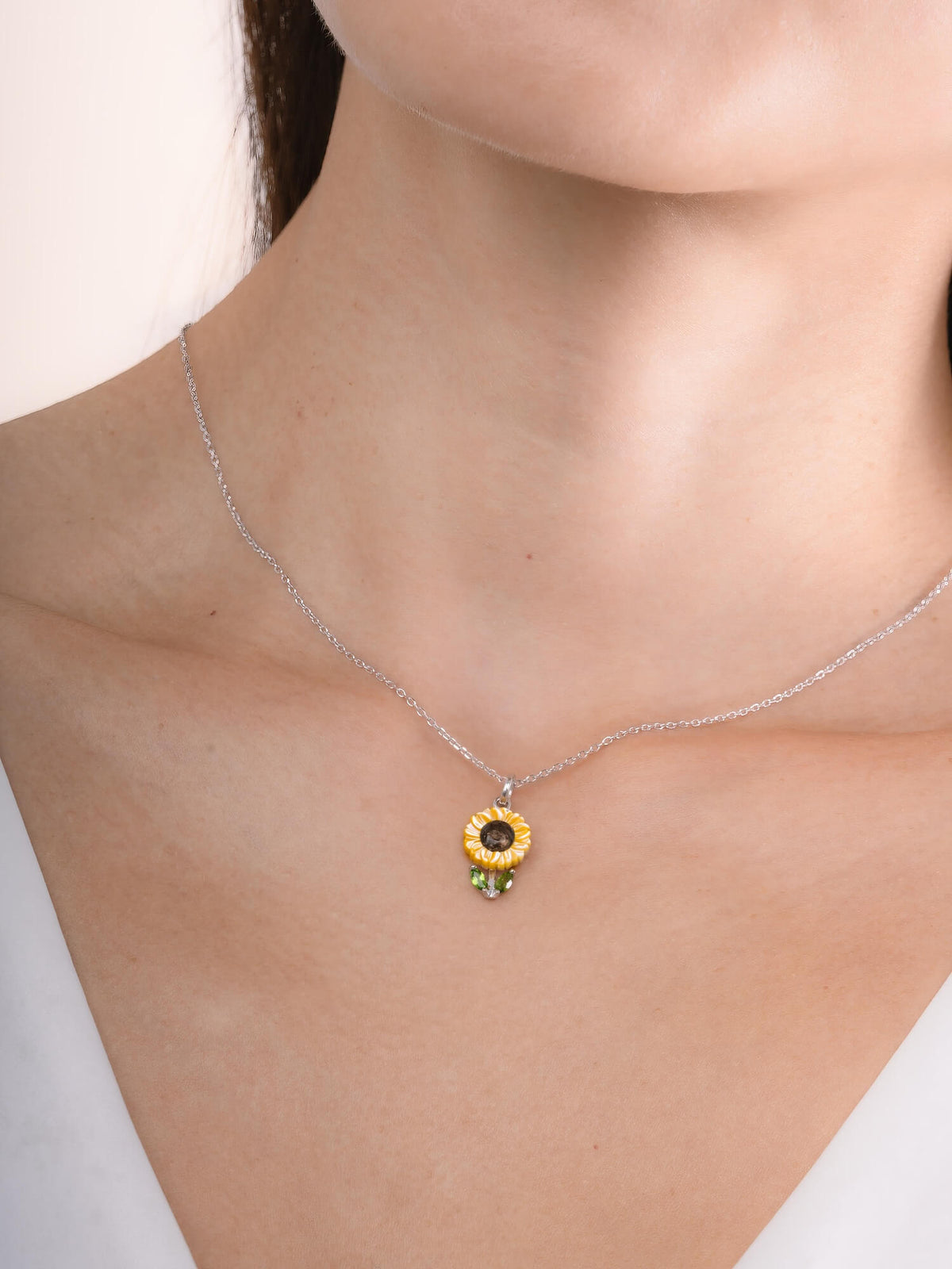 Sunflower Necklace S925 Silver Rhodium (3) – Mondays Made Flower & Birthstone Jewelry Singapore