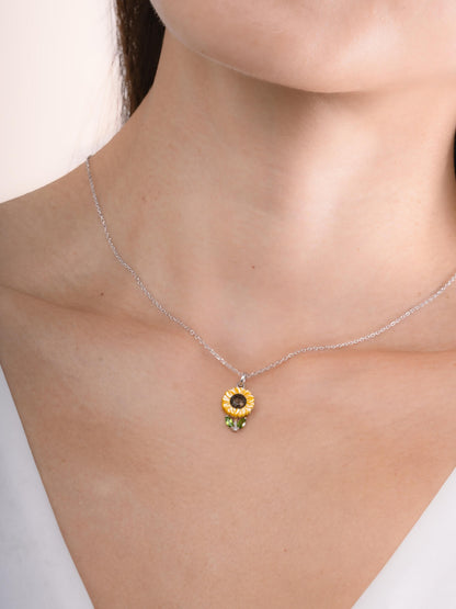 Sunflower Necklace S925 Silver Rhodium (3) – Mondays Made Flower & Birthstone Jewelry Singapore
