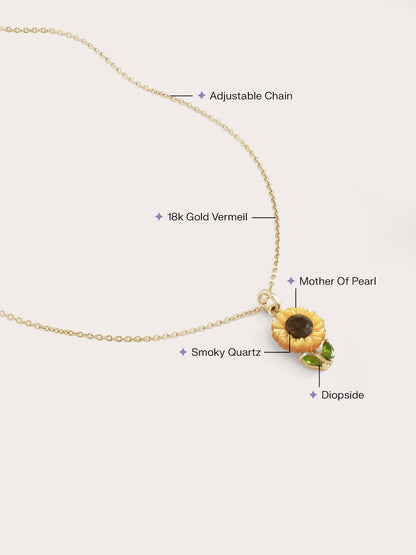 Sunflower Necklace 18K Gold Flat – Mondays Made Flower & Birthstone Jewelry Singapore