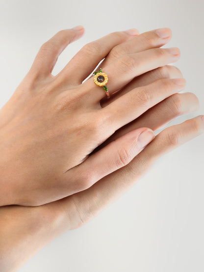 Sunflower Ring 18K Rose Gold (3) – Mondays Made Flower & Birthstone Jewelry Singapore