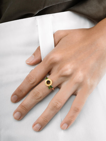 Sunflower Ring 18K Rose Gold (2) – Mondays Made Flower & Birthstone Jewelry Singapore