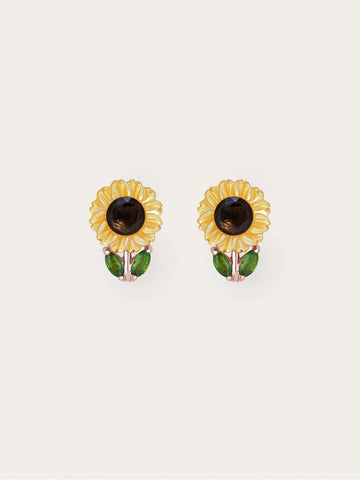 Carved Sunflower Stud Earrings