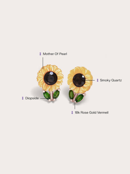 Sunflower Stud 18K Rose Gold Side – Mondays Made Flower & Birthstone Jewelry Singapore