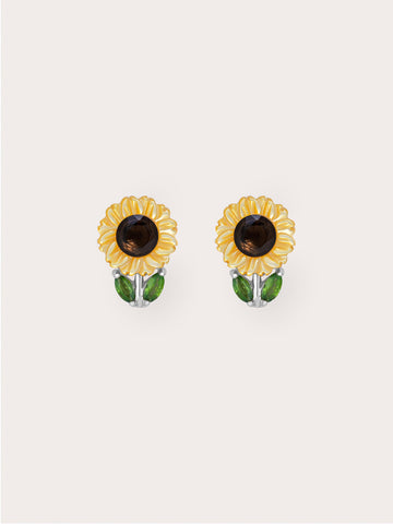 Sunflower Stud S925 Silver Rhodium – Mondays Made Flower & Birthstone Jewelry Singapore