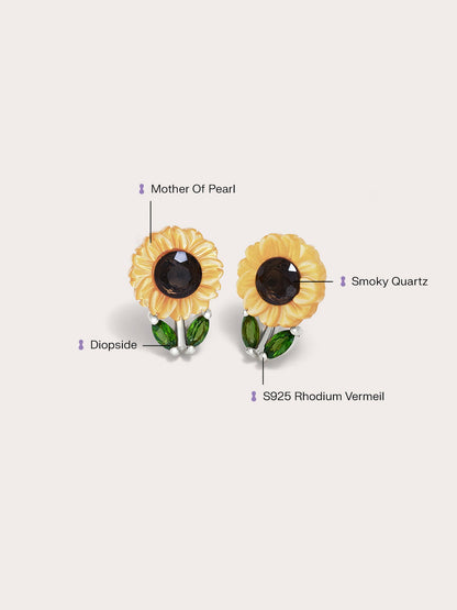 Sunflower Stud S925 Silver Rhodium Side – Mondays Made Flower & Birthstone Jewelry Singapore