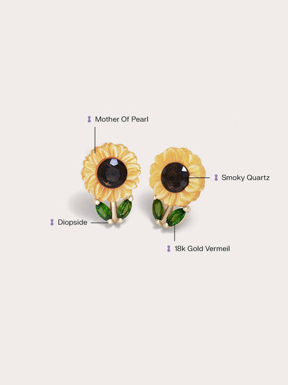 Sunflower Stud 18K Gold Side – Mondays Made Flower & Birthstone Jewelry Singapore