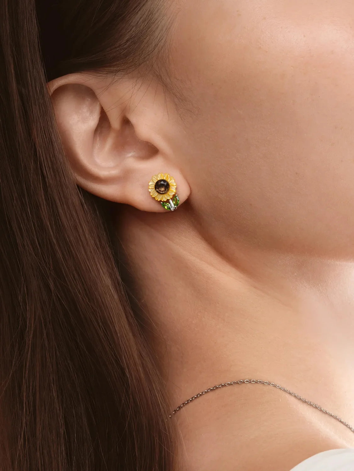 Carved Sunflower Stud Earrings