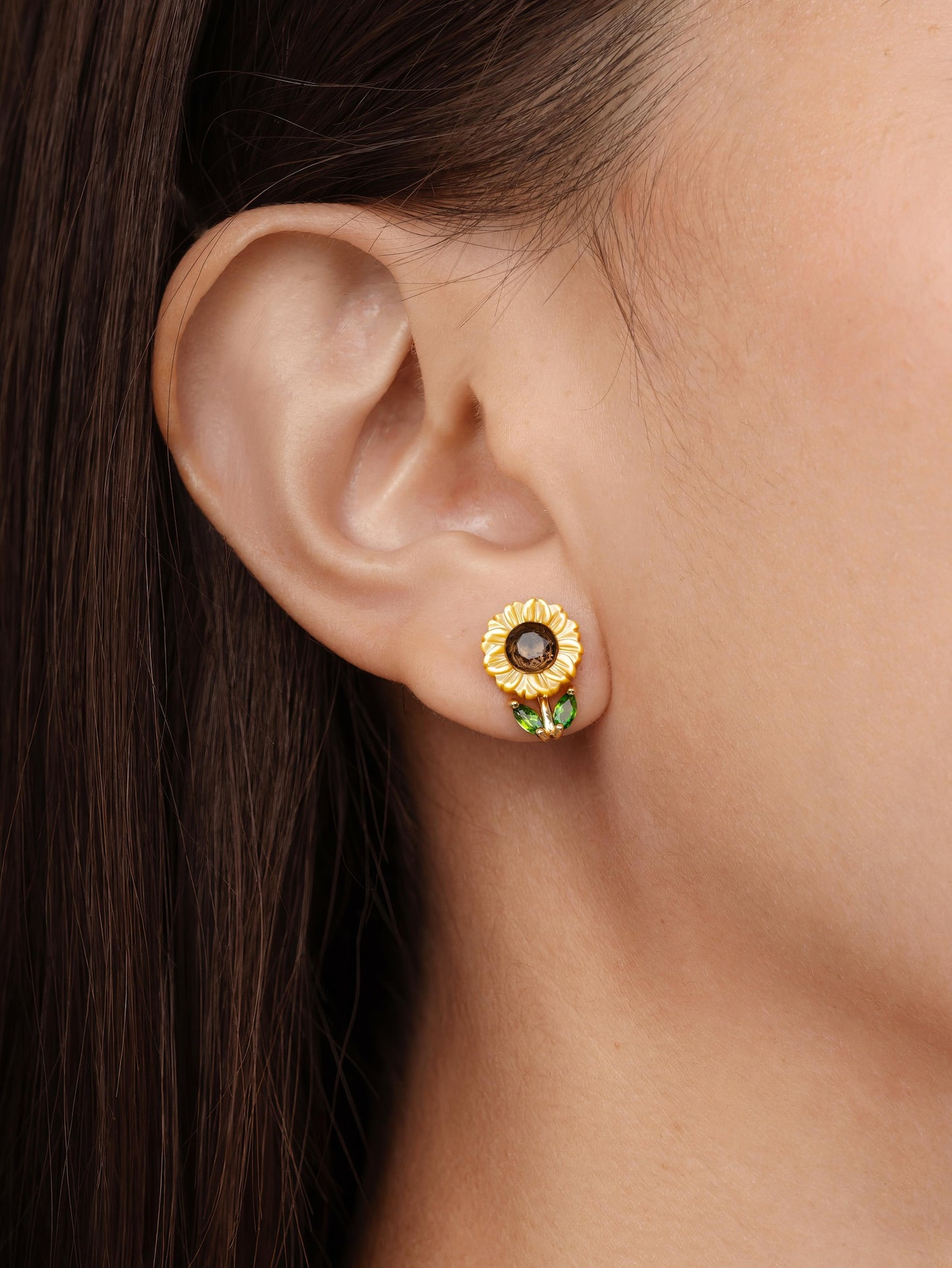 Carved Sunflower Stud Earrings