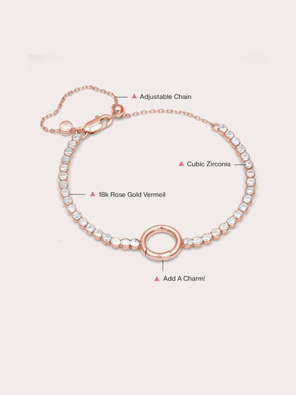 Tennis Charm Bracelet 18K Rose Gold (3) – Mondays Made Flower & Birthstone Jewelry Singapore