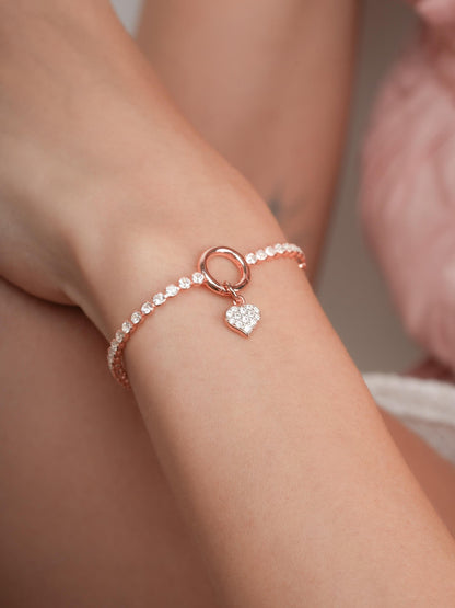 Tennis Charm Bracelet 18K Rose Gold (4) – Mondays Made Flower & Birthstone Jewelry Singapore