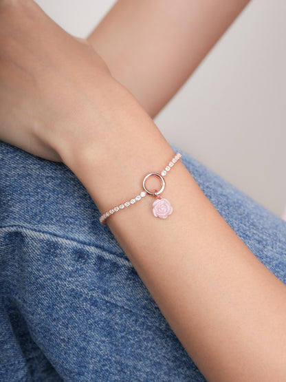 Tennis Charm Bracelet 18K Rose Gold (5) – Mondays Made Flower & Birthstone Jewelry Singapore