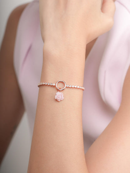 Tennis Charm Bracelet 18K Rose Gold (6) – Mondays Made Flower & Birthstone Jewelry Singapore