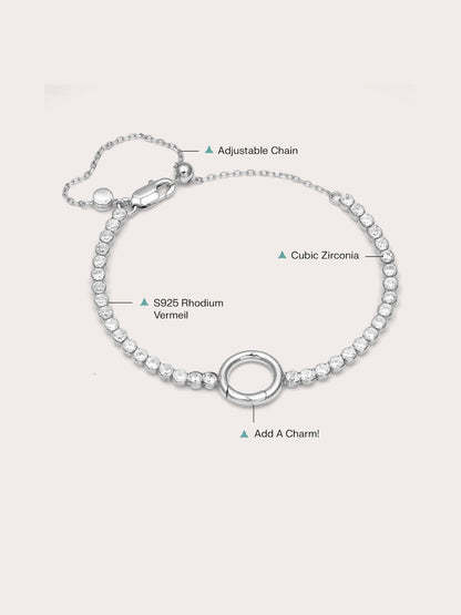 Tennis Charm Bracelet S925 Silver Rhodium (3) – Mondays Made Flower & Birthstone Jewelry Singapore