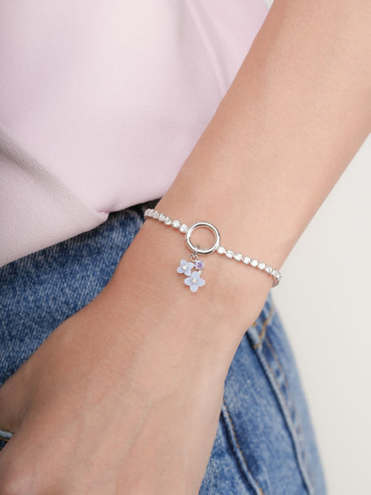Tennis Charm Bracelet S925 Silver Rhodium (4) – Mondays Made Flower & Birthstone Jewelry Singapore