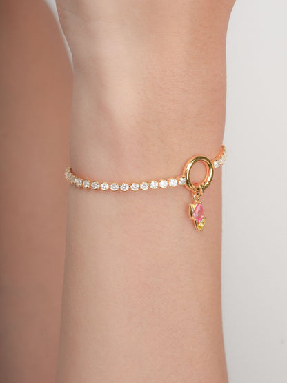 Tennis Charm Bracelet 18K Gold (4) – Mondays Made Flower & Birthstone Jewelry Singapore