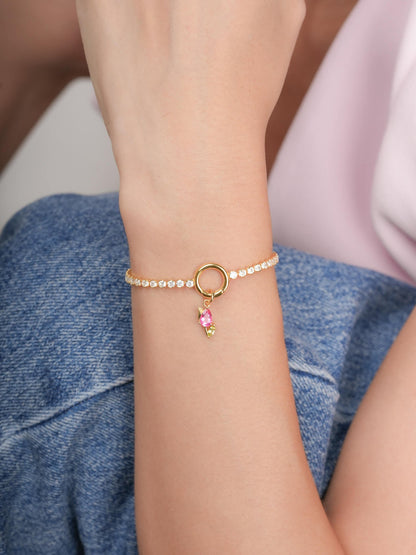 Tennis Charm Bracelet 18K Gold (6) – Mondays Made Flower & Birthstone Jewelry Singapore