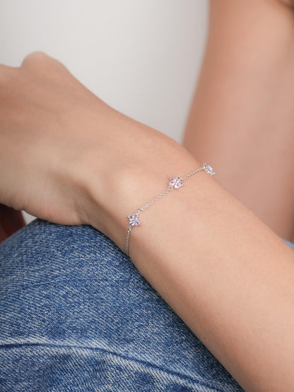 Trio Blossom Bracelet S925 Silver Rhodium (2) – Mondays Made Flower & Birthstone Jewelry Singapore