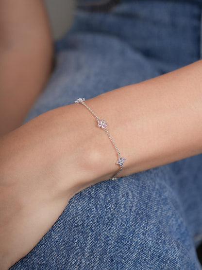 Trio Blossom Bracelet S925 Silver Rhodium (5) – Mondays Made Flower & Birthstone Jewelry Singapore