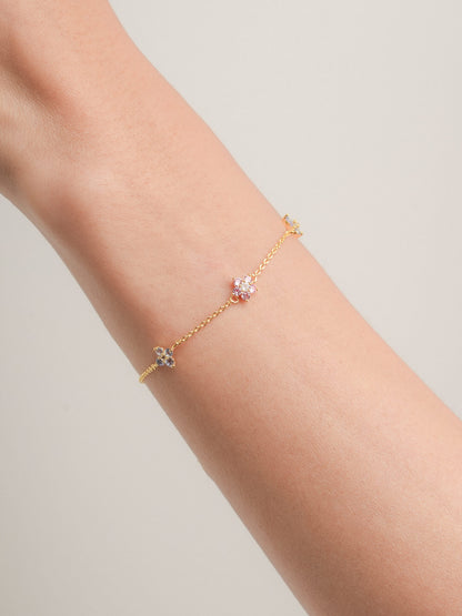 Trio Blossom Bracelet 18K Gold (5) – Mondays Made Flower & Birthstone Jewelry Singapore