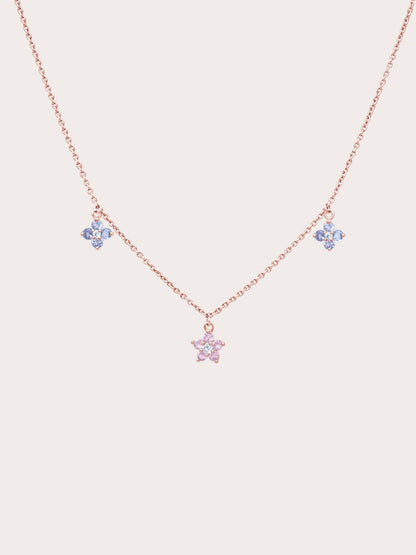 Trio Blossom Necklace Pink Sapphire Tanzanite 18K Rose Gold (1) – Mondays Made Flower & Birthstone Jewelry Singapore