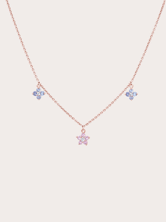 Trio Blossom Necklace Pink Sapphire Tanzanite 18K Rose Gold (1) – Mondays Made Flower & Birthstone Jewelry Singapore