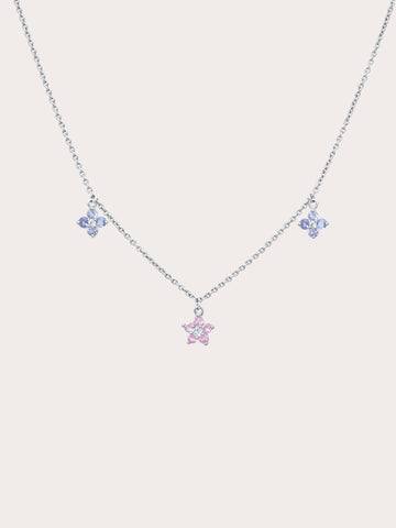 Trio Blossom Necklace Pink Sapphire Tanzanite S925 Silver Rhodium (1) – Mondays Made Flower & Birthstone Jewelry Singapore