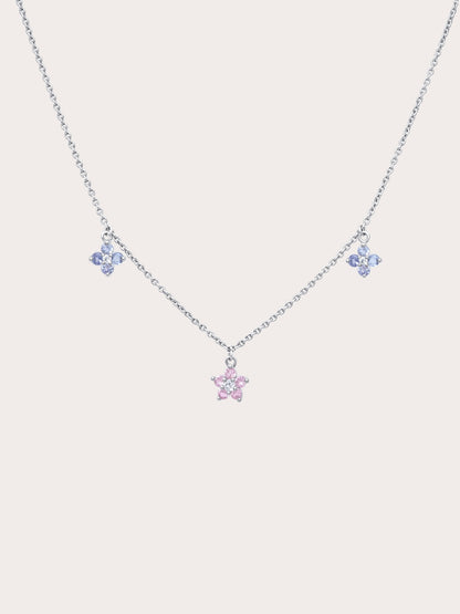 Trio Blossom Necklace Pink Sapphire Tanzanite S925 Silver Rhodium (1) – Mondays Made Flower & Birthstone Jewelry Singapore