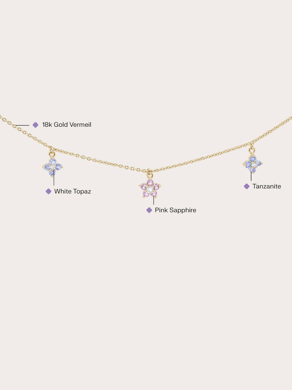 Trio Blossom Necklace Pink Sapphire Tanzanite 18K Gold (2) – Mondays Made Flower & Birthstone Jewelry Singapore