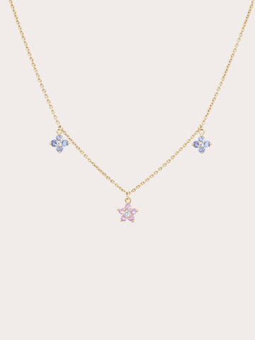 Trio Blossom Necklace Pink Sapphire Tanzanite 18K Gold (1) – Mondays Made Flower & Birthstone Jewelry Singapore
