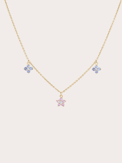 Trio Blossom Necklace Pink Sapphire Tanzanite 18K Gold (1) – Mondays Made Flower & Birthstone Jewelry Singapore
