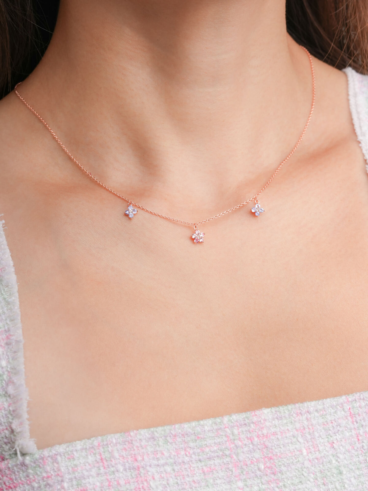 Trio Blossom Necklace 18K Rose Gold (2) – Mondays Made Flower & Birthstone Jewelry Singapore