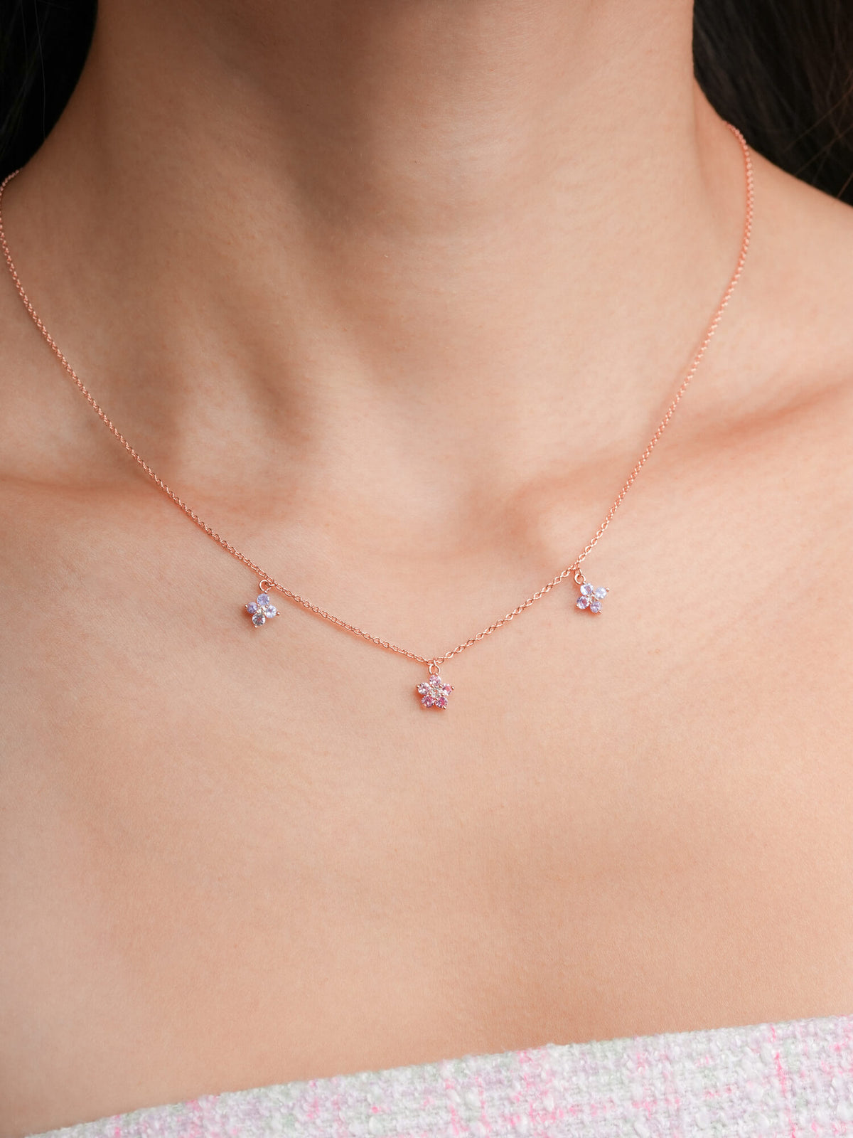 Trio Blossom Necklace 18K Rose Gold (3) – Mondays Made Flower & Birthstone Jewelry Singapore