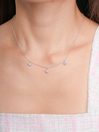 Trio Blossom Necklace S925 Silver Rhodium (3) – Mondays Made Flower & Birthstone Jewelry Singapore