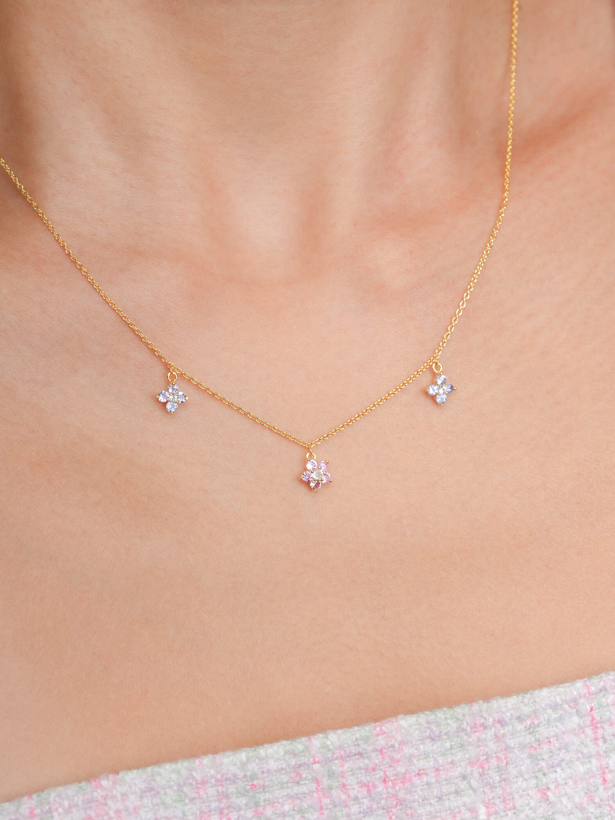 Trio Blossom Necklace 18K Gold (2) – Mondays Made Flower & Birthstone Jewelry Singapore