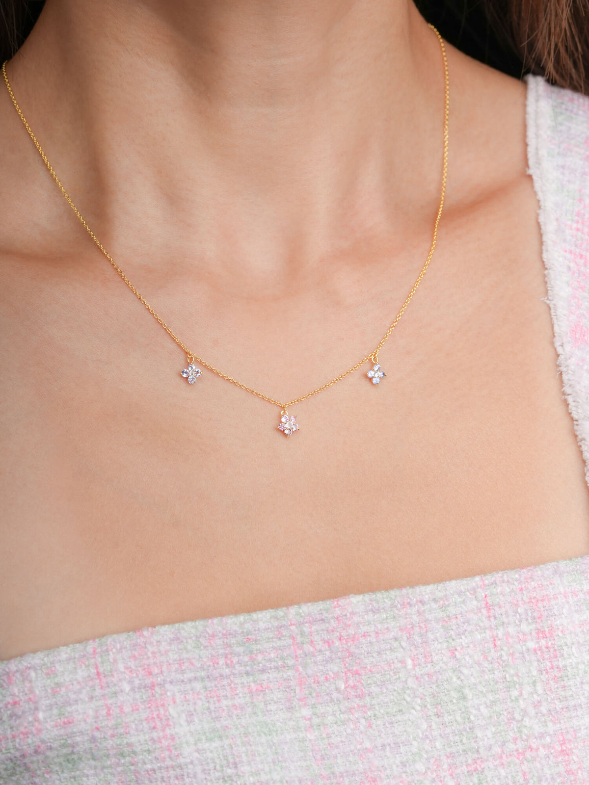 Trio Blossom Necklace 18K Gold (1) – Mondays Made Flower & Birthstone Jewelry Singapore