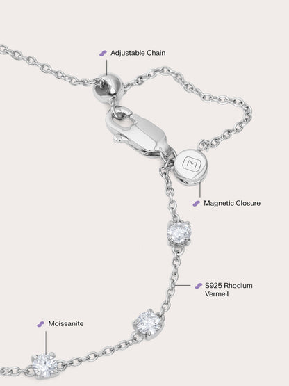 White Moissanite Bracelet S925 Silver Rhodium Close Up – Mondays Made Flower & Birthstone Jewelry Singapore