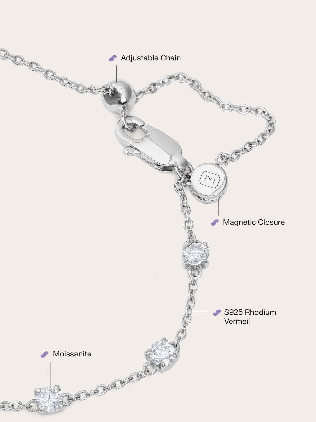 Snowfall White Moissanite Station Bracelet