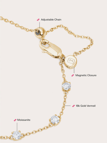 White Moissanite Bracelet 18K Gold Close Up – Mondays Made Flower & Birthstone Jewelry Singapore