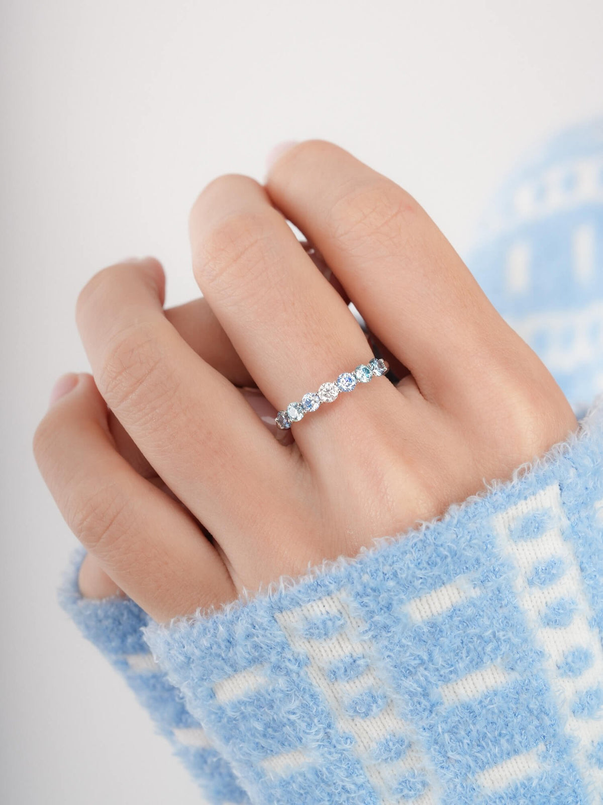 Winter Frost Moissanite Eternity Band S925 Silver Rhodium (4) – Mondays Made Flower & Birthstone Jewelry Singapore