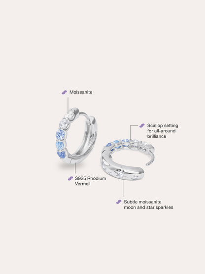 Winter Frost Moissanite Reversible Huggies S925 Silver Rhodium (2) – Mondays Made Flower & Birthstone Jewelry Singapore