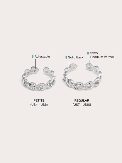 Wishbone Chain Ring S925 Silver Rhodium Big Small – Mondays Made Flower & Birthstone Jewelry Singapore