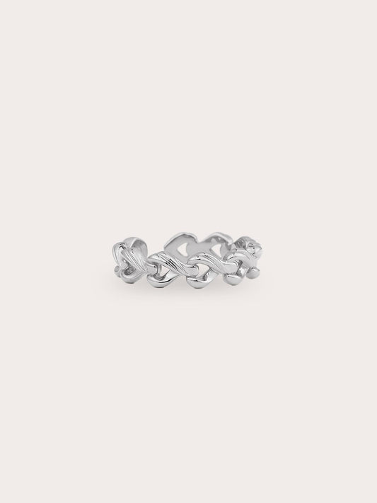 Wishbone Chain Ring S925 Silver Rhodium Close Up – Mondays Made Flower & Birthstone Jewelry Singapore