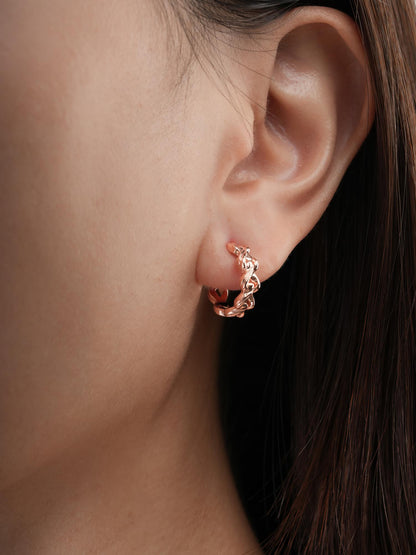 Wishbone Link Hoop Earrings 18K Rose Gold (2) – Mondays Made Flower & Birthstone Jewelry Singapore