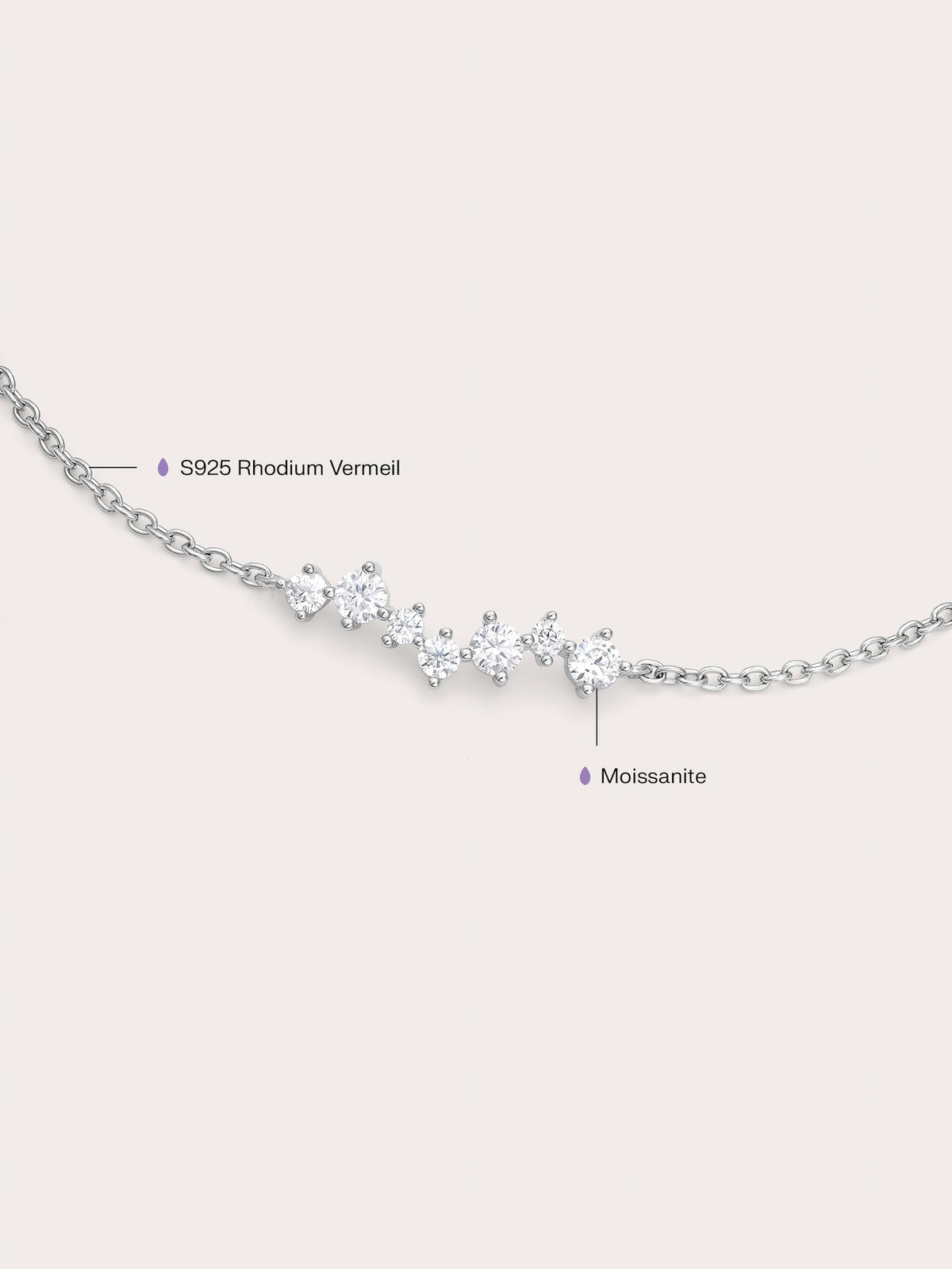 Wishing Arc Moissanite Bracelet S925 Silver Rhodium (4) – Mondays Made Flower & Birthstone Jewelry Singapore
