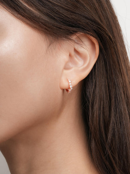 Wishing Glow Moissanite Huggie Earrings 18K Rose Gold (3) – Mondays Made Flower & Birthstone Jewelry Singapore
