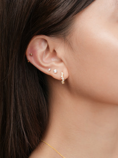 Wishing Glow Moissanite Huggie Earrings 18K Gold (2) – Mondays Made Flower & Birthstone Jewelry Singapore